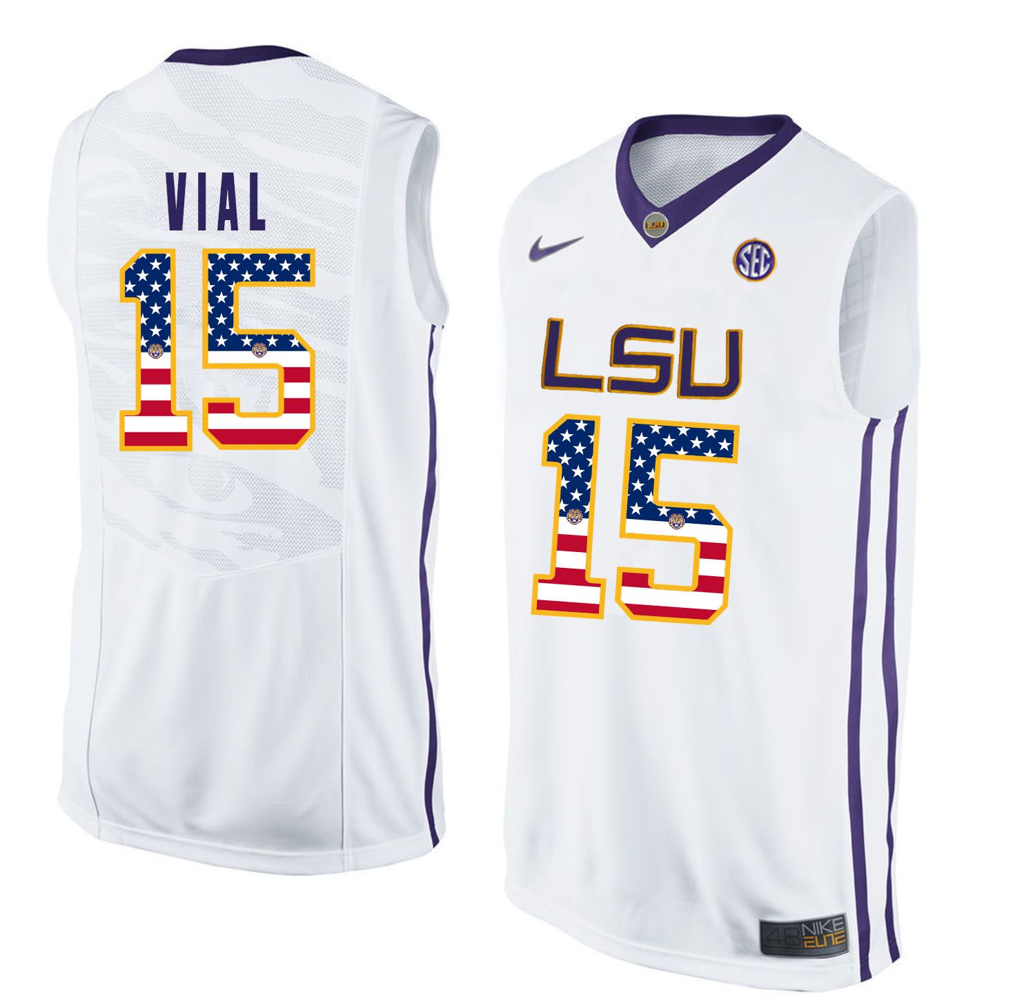 Men LSU Tigers #15 Vial White Flag Customized NCAA Jerseys